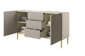 Madia cachemire 2 ante 3 cassetti centrali con piede in metallo oro Nicole 150 x 45 cm