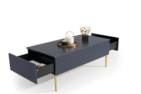 Tavolino Nicole 2 cassetti 120x60 cm piede in metallo oro