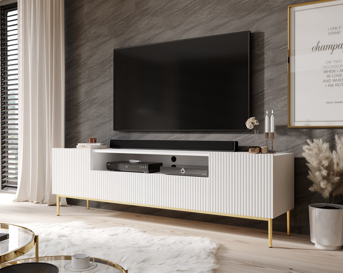 Mobile TV 2 ante e 2 cassetti con piede in metallo oro Nicole 200 x 45 cm