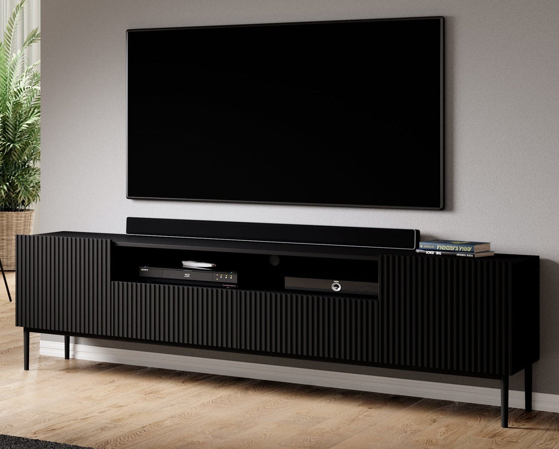 Mobile TV 2 ante e 2 cassetti con piede in metallo nero Nicole 200 x 45 cm