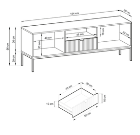 Mobile TV con piedi in metallo 2 ante e 1 cassetto in legno laminato Miseno 154x56 cm