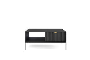 Tavolino nero con piedi in metallo 1 cassetto ed 1 vano in legno laminato 104 x 68 cm Miseno