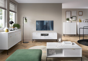 Madia con piedi in metallo 3 ante e 3 cassetti in legno laminato Miseno 154x83 cm