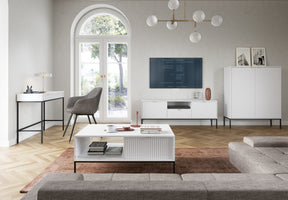 Mobile TV con piedi in metallo 2 ante e 1 cassetto in legno laminato Miseno 154x56 cm