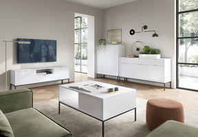 Madia con piedi in metallo 3 ante e 3 cassetti in legno laminato Miseno 154x83 cm
