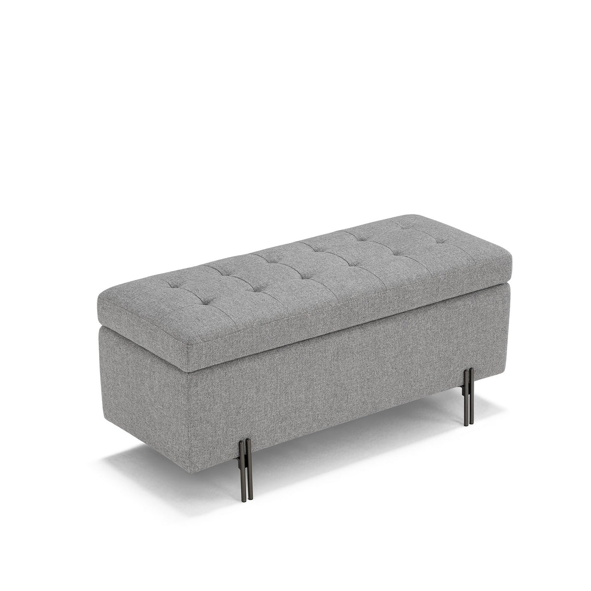 Panca Contenitore Made in Italy Trapuntata in Tessuto Tramato Grigio - CARAMAGNA 110x45 cm