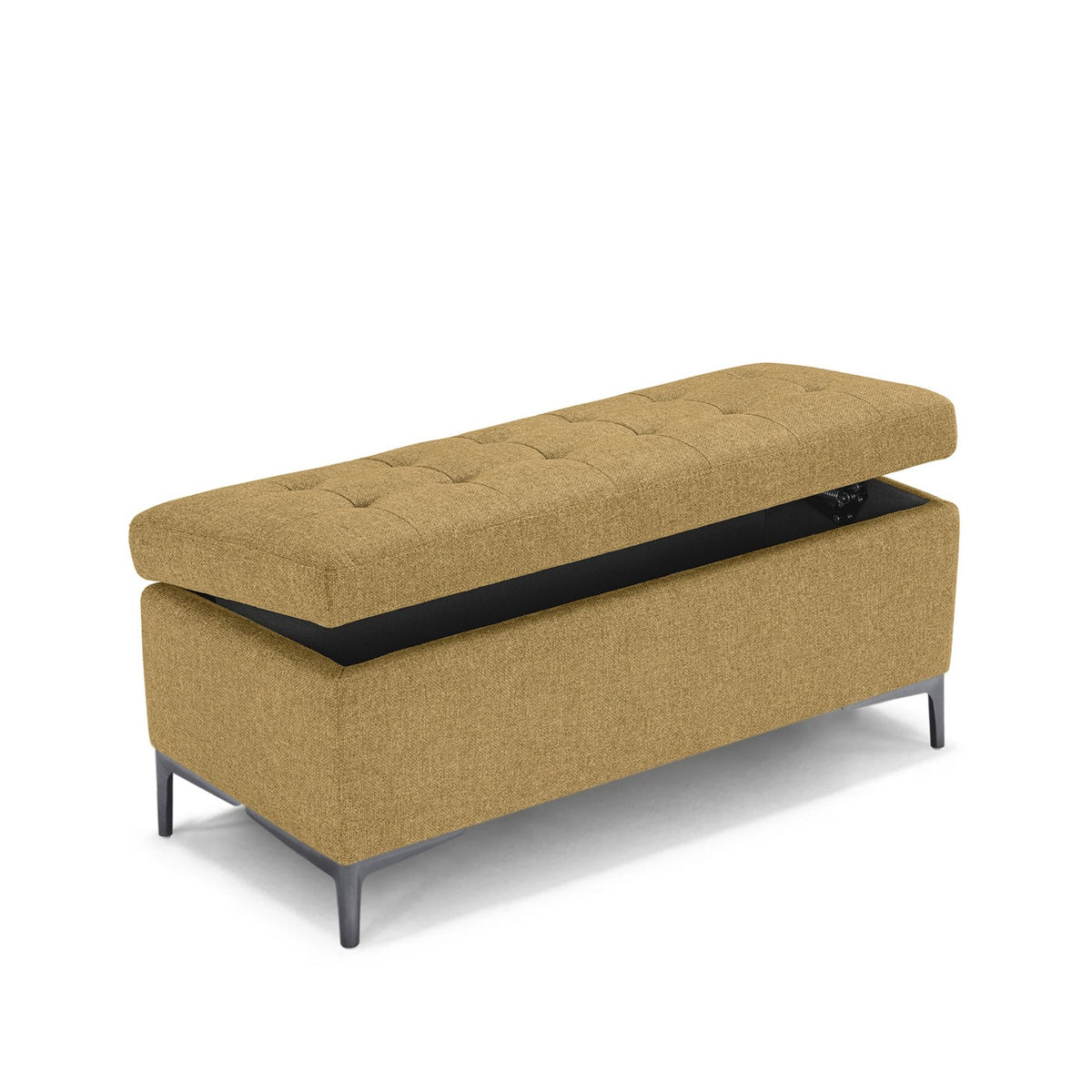 Panca Contenitore Made in Italy Trapuntata in Tessuto Tramato Giallo Ocra - CORBARA 110x50 cm