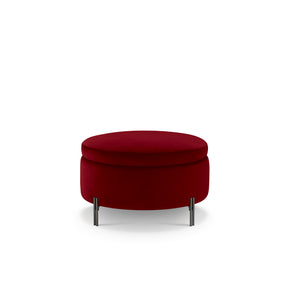 Pouf Contenitore Made in Italy Tondo in Velluto Bordeaux con piedi in metallo - Peglia