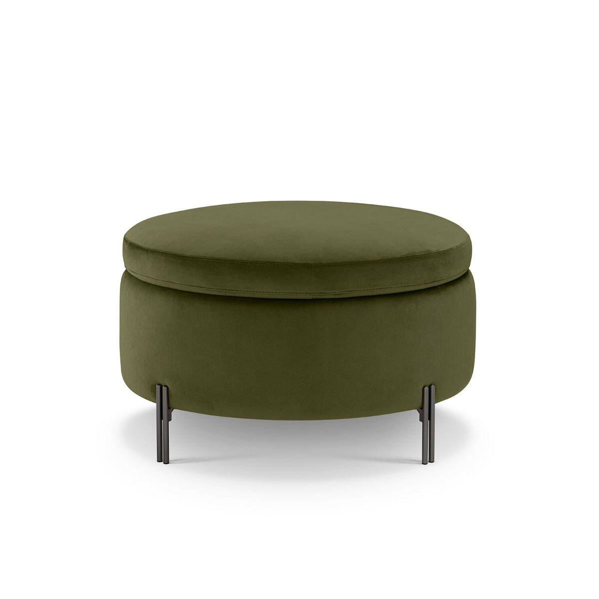 Pouf Contenitore Made in Italy Tondo in Velluto Verde con piedi in metallo - Peglia