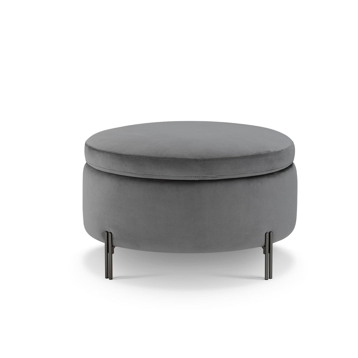 Pouf Contenitore Made in Italy Tondo in Velluto Grigio con piedi in metallo - Peglia