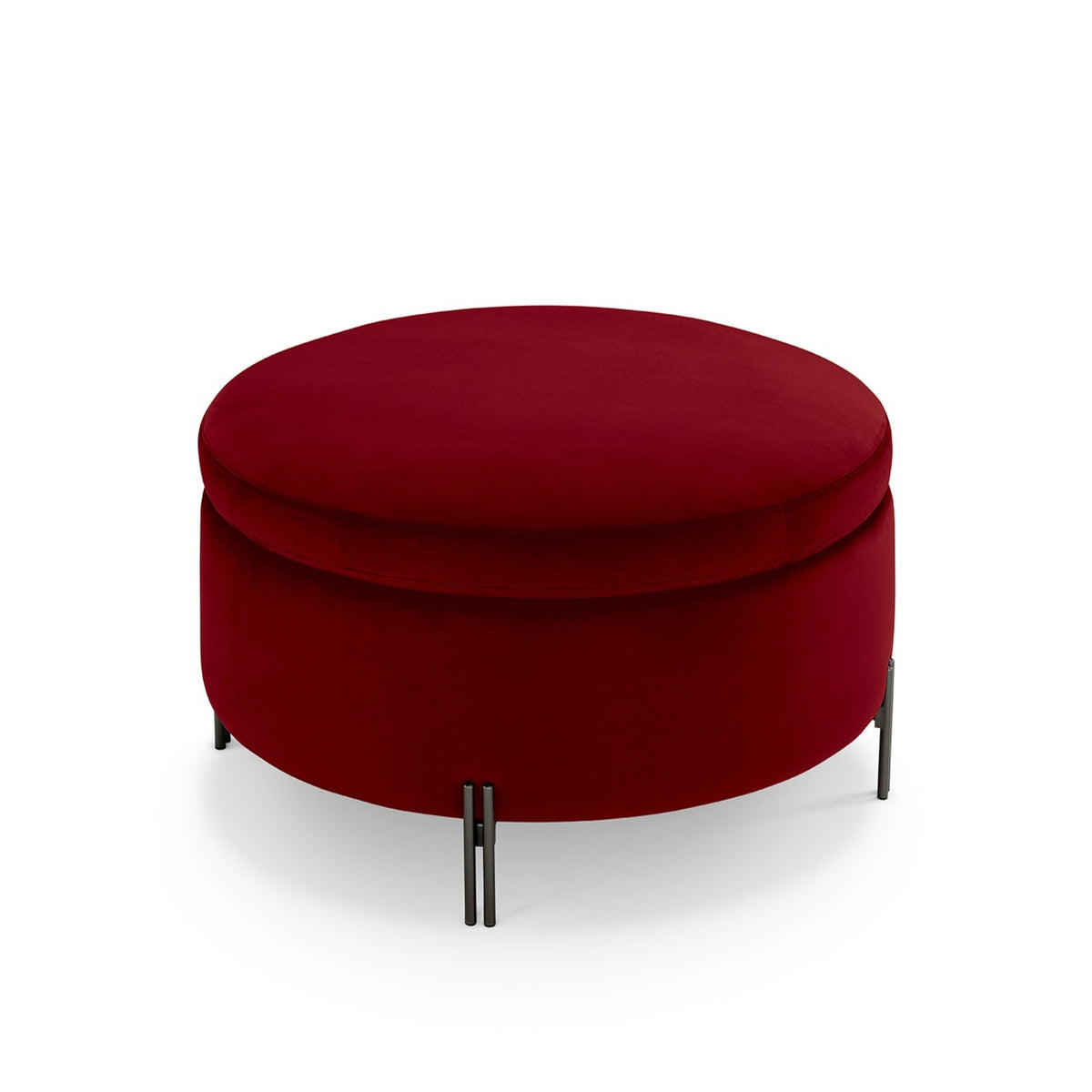 Pouf Contenitore Made in Italy Tondo in Velluto Bordeaux con piedi in metallo - Peglia