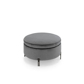 Pouf Contenitore Made in Italy Tondo in Velluto Grigio con piedi in metallo - Peglia