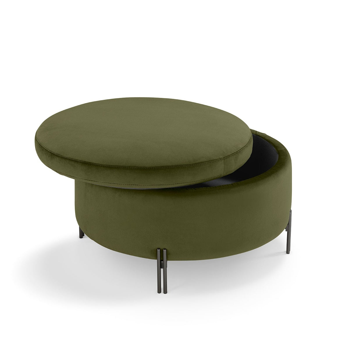 Pouf Contenitore Made in Italy Tondo in Velluto Verde con piedi in metallo - Peglia