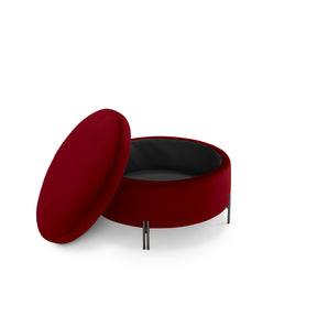 Pouf Contenitore Made in Italy Tondo in Velluto Bordeaux con piedi in metallo - Peglia