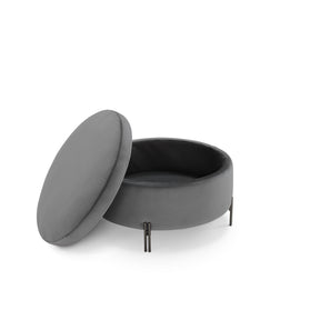 Pouf Contenitore Made in Italy Tondo in Velluto Grigio con piedi in metallo - Peglia