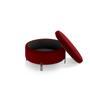 Pouf Contenitore Made in Italy Tondo in Velluto Bordeaux con piedi in metallo - Peglia