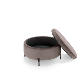 Pouf Contenitore Made in Italy Tondo in Velluto Tortora con piedi in metallo - Peglia