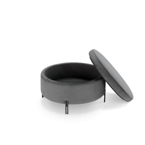 Pouf Contenitore Made in Italy Tondo in Velluto Grigio con piedi in metallo - Peglia