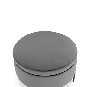 Pouf Contenitore Made in Italy Tondo in Velluto Grigio con piedi in metallo - Peglia