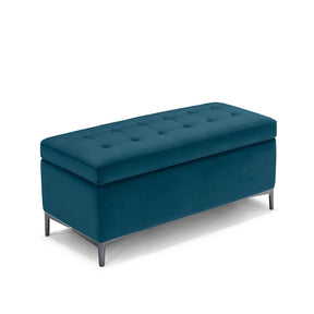Panca Contenitore Made in Italy Trapuntata in Velluto Petrolio - CORBARA 110x50 cm