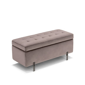 Panca Contenitore Made in Italy Trapuntata in Velluto Tortora - CARAMAGNA 110x45 cm