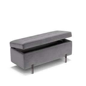 Panca Contenitore Made in Italy Trapuntata in Velluto Grigio - CARAMAGNA 110x45 cm
