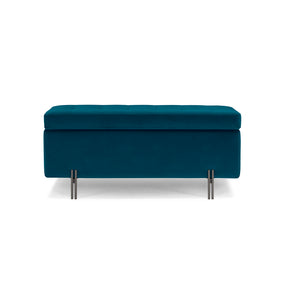 Panca Contenitore Made in Italy Trapuntata in Velluto Petrolio - CARAMAGNA 110x45 cm