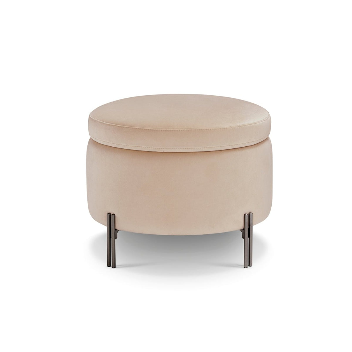 Pouf Contenitore Made in Italy Tondo in Velluto Camel con piedi in metallo - Peglia