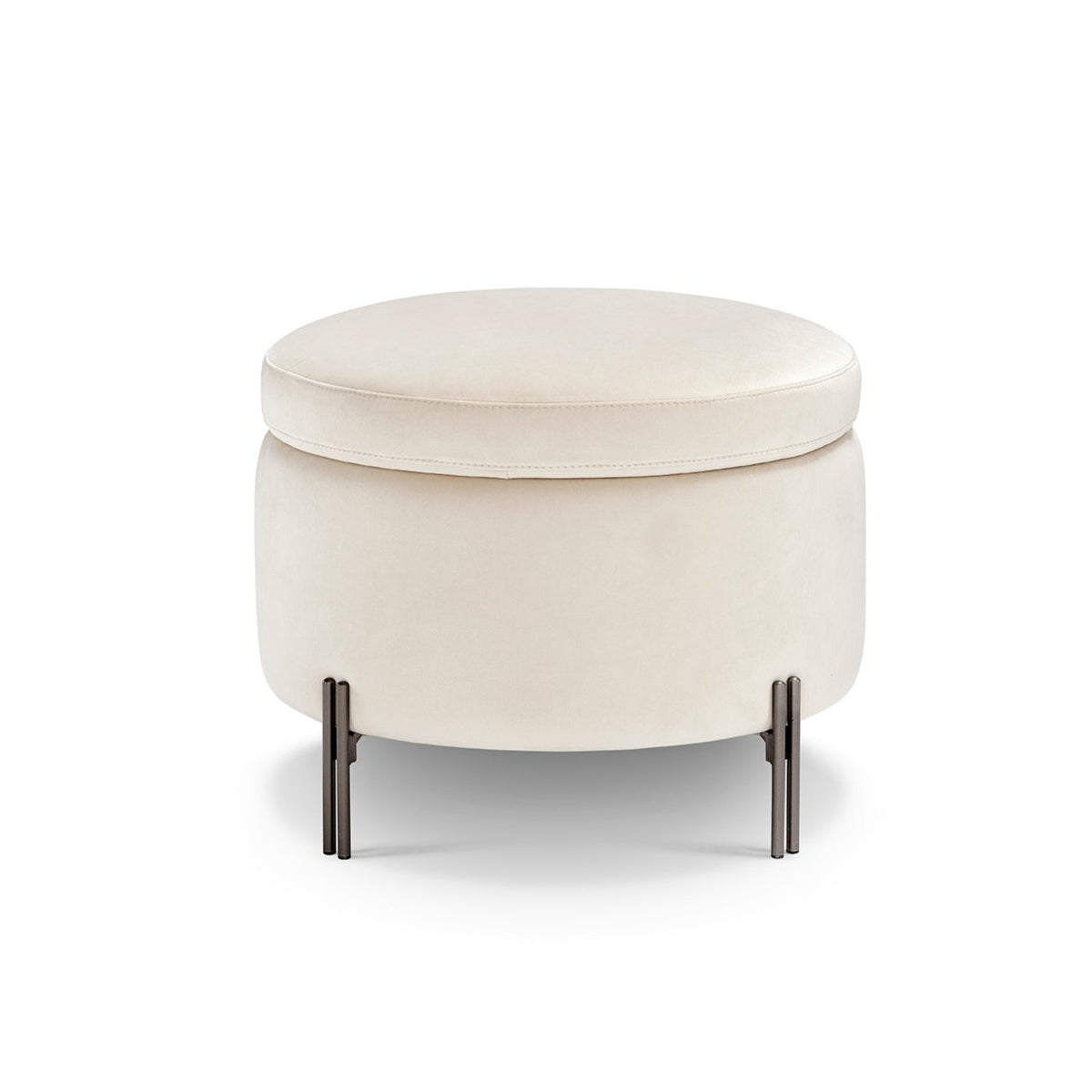 Pouf Contenitore Made in Italy Tondo in Velluto Beige con piedi in metallo - Peglia