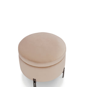 Pouf Contenitore Made in Italy Tondo in Velluto Camel con piedi in metallo - Peglia
