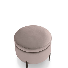 Pouf Contenitore Made in Italy Tondo in Velluto Tortora con piedi in metallo - Peglia