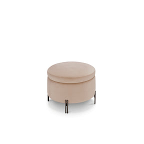 Pouf Contenitore Made in Italy Tondo in Velluto Camel con piedi in metallo - Peglia