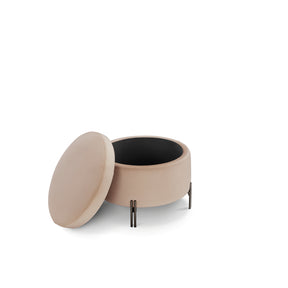 Pouf Contenitore Made in Italy Tondo in Velluto Camel con piedi in metallo - Peglia