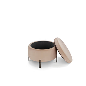 Pouf Contenitore Made in Italy Tondo in Velluto Camel con piedi in metallo - Peglia
