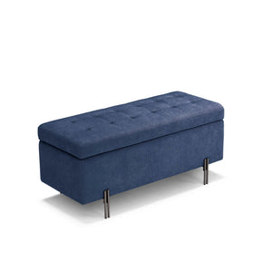 Panca Contenitore Made in Italy Trapuntata in Tessuto Cinigliato Blu - CARAMAGNA 110x45 cm