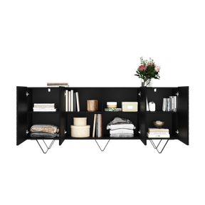 Madia 4 ante con piede in metallo nero Scalia 190 x 42 cm
