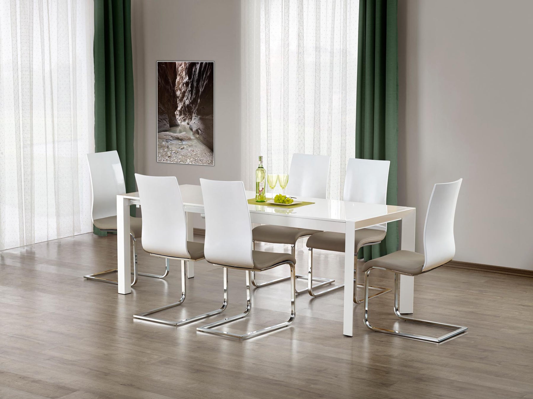 Tavolo allungabile in legno MDF laccato bianco e piedi in acciaio bianco Stanford 130x80 cm - allungabile fino a 250 cm