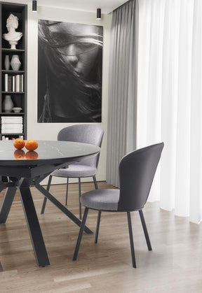 Tavolo tondo allungabile in vetro effetto marmo nero e piede in metallo nero Vertigo Ø 130 cm - allungabile a 180 cm