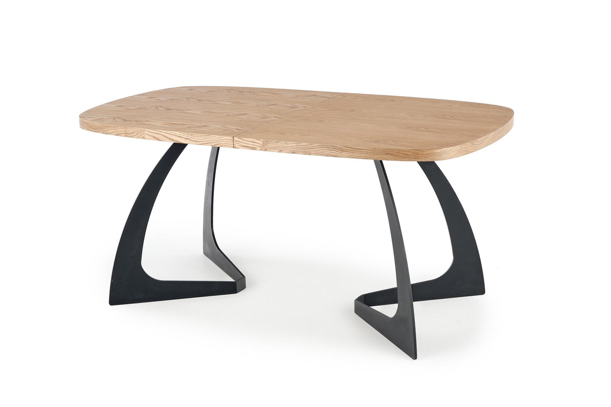 Tavolo allungabile in legno MDF impiallacciato rovere con gambe in acciaio nero Veldon 160x90 cm - allungabile fino a 200 cm