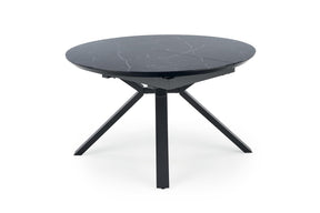 Tavolo tondo allungabile in vetro effetto marmo nero e piede in metallo nero Vertigo Ø 130 cm - allungabile a 180 cm