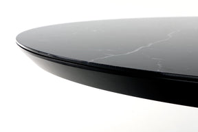 Tavolo tondo allungabile in vetro effetto marmo nero e piede in metallo nero Vertigo Ø 130 cm - allungabile a 180 cm