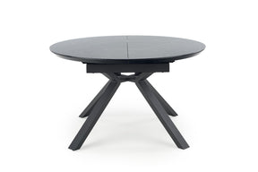 Tavolo tondo allungabile in vetro effetto marmo nero e piede in metallo nero Vertigo Ø 130 cm - allungabile a 180 cm