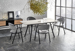 Tavolo allungabile in legno MDF laccato grigio chiaro e gambe in acciaio nero Balrog 140x80 cm - allungabile fino a 180 cm