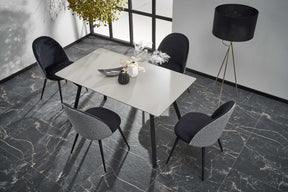 Tavolo allungabile in legno MDF laccato grigio chiaro e gambe in acciaio nero Balrog 140x80 cm - allungabile fino a 180 cm