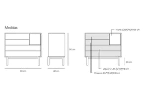 Cassettiera grigio perla 4 cassetti Corvo di Teulat 90x40 cm