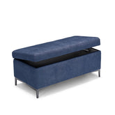 Panca Contenitore Made in Italy Trapuntata in Tessuto Cinigliato Blu - CORBARA 110x50 cm