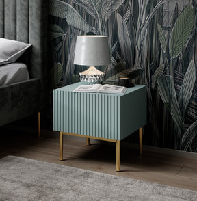 Set 2 Comodini Nicole 1 cassetto 46x45 cm piede in metallo oro