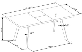 Tavolo allungabile in legno MDF laminato effetto marmo bianco e gambe in acciaio nero Dallas 160x90 cm - allungabile fino a 220 cm
