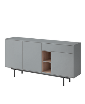 Madia grigia con piedi 3 ante e 1 cassetto in legno laminato - Fogliano 175x40 cm