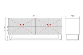 Madia 4 ante in legno laminato con piede in metallo Asha 200 x 43 cm